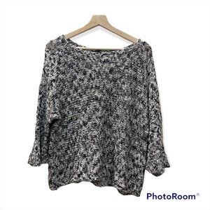 Eileen Fisher Knit Sweater - Size L - 3/4 Sleeve - Black White Grey